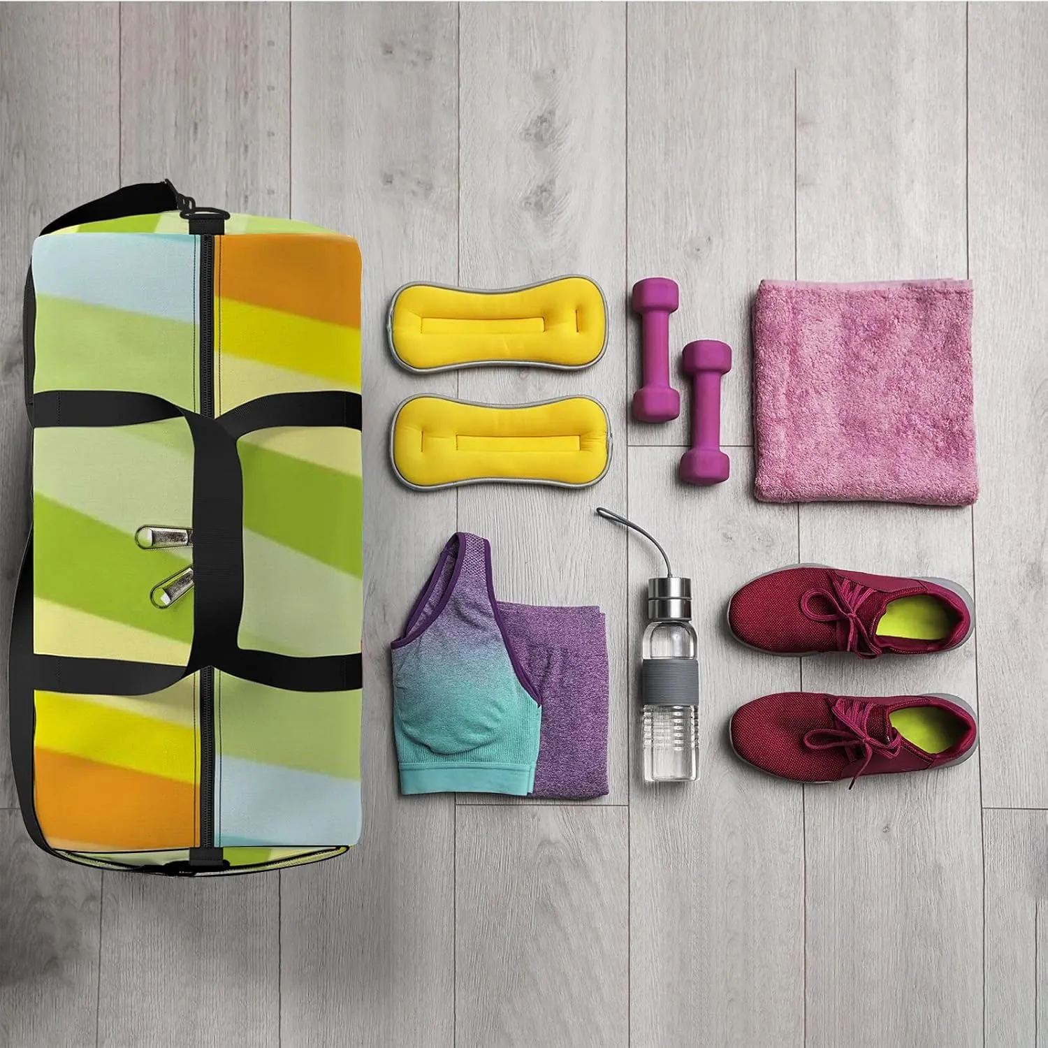 Sports Gym Bag for Women and Men Waterproof Abstract Pattern Bright Colorful Duffel Bag Lightweight Carryon Traveling Boarding Gripsack