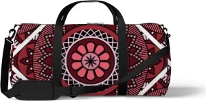 Sports Gym Bag for Women and Men Waterproof Abstract Round Colorful Red White Colors Duffel Bag Lightweight Carryon Traveling Boarding Gripsack