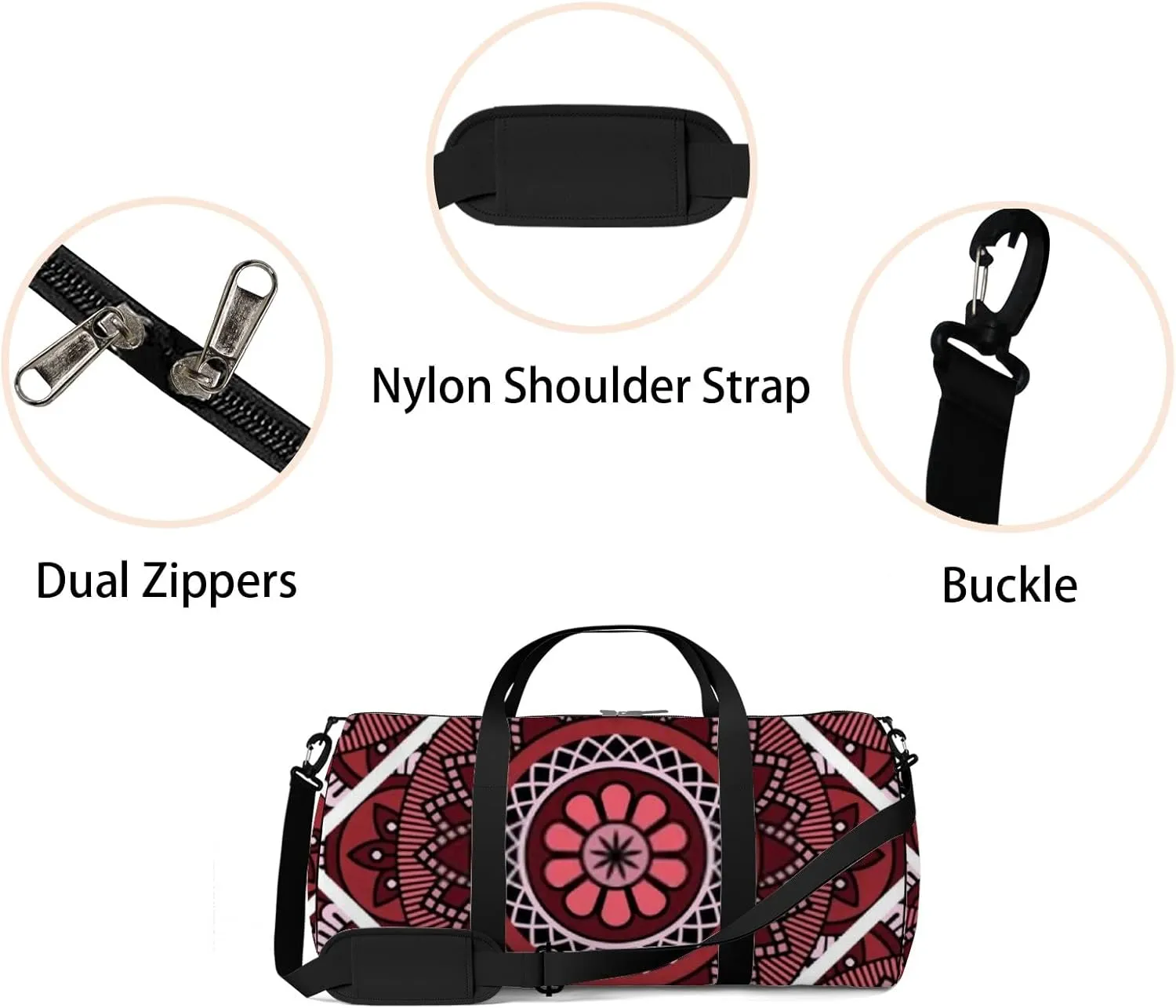 Sports Gym Bag for Women and Men Waterproof Abstract Round Colorful Red White Colors Duffel Bag Lightweight Carryon Traveling Boarding Gripsack