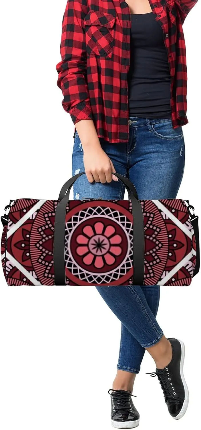 Sports Gym Bag for Women and Men Waterproof Abstract Round Colorful Red White Colors Duffel Bag Lightweight Carryon Traveling Boarding Gripsack