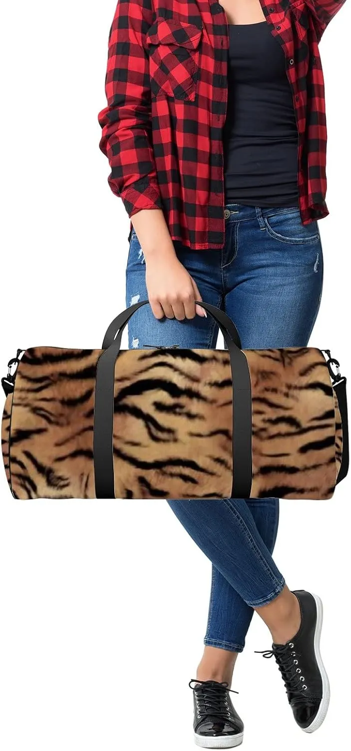 Sports Gym Bag for Women and Men Waterproof Abstract Tiger Skin Brown Duffel Bag Lightweight Carryon Traveling Boarding Gripsack