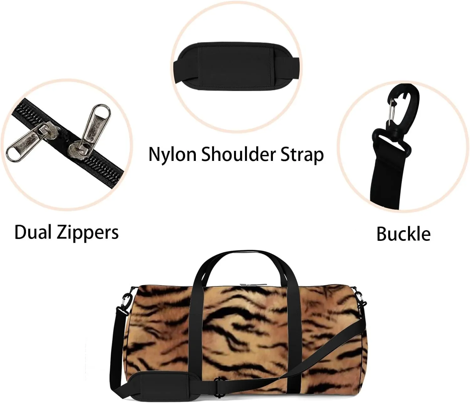 Sports Gym Bag for Women and Men Waterproof Abstract Tiger Skin Brown Duffel Bag Lightweight Carryon Traveling Boarding Gripsack