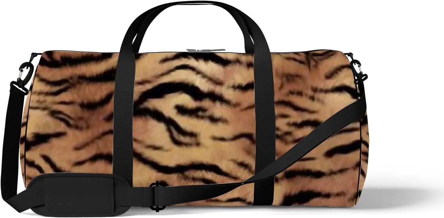 Sports Gym Bag for Women and Men Waterproof Abstract Tiger Skin Brown Duffel Bag Lightweight Carryon Traveling Boarding Gripsack