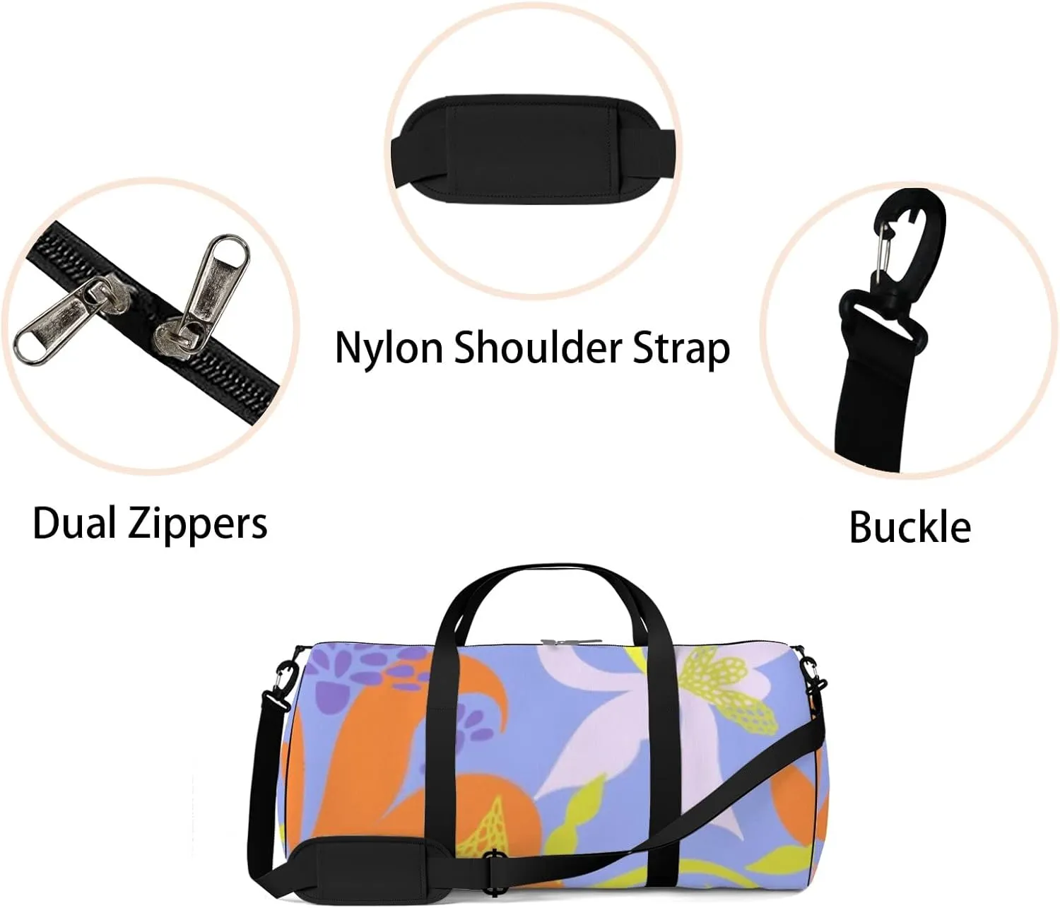 Sports Gym Bag for Women and Men Waterproof Abstract Tropical Floral Pattern Hand Drawn Duffel Bag Lightweight Carryon Traveling Boarding Gripsack