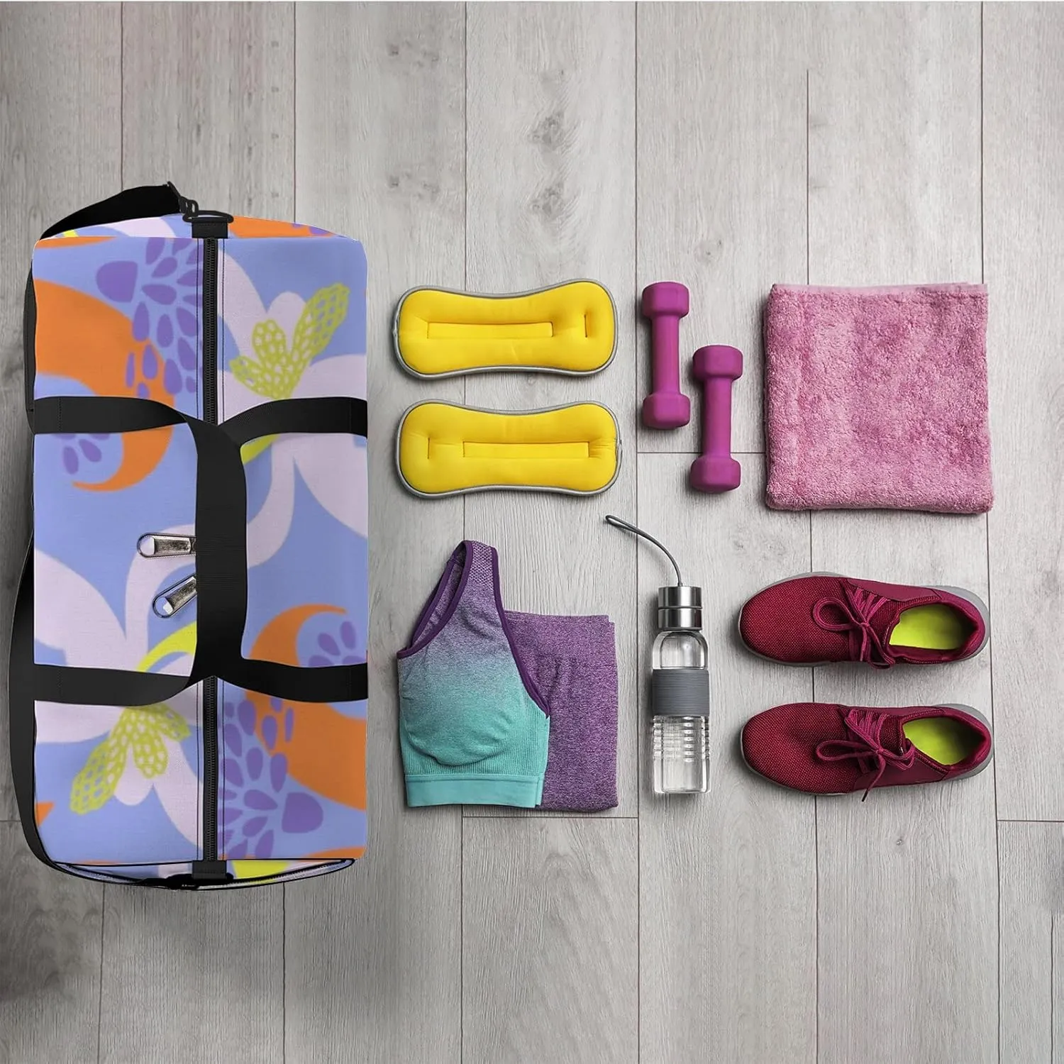 Sports Gym Bag for Women and Men Waterproof Abstract Tropical Floral Pattern Hand Drawn Duffel Bag Lightweight Carryon Traveling Boarding Gripsack