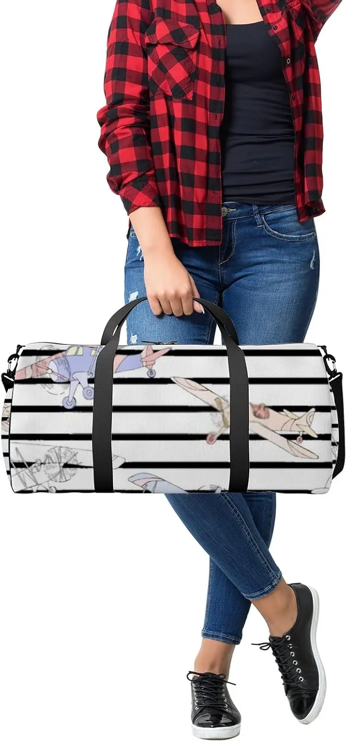 Sports Gym Bag for Women and Men Waterproof Airplanes Hand Drawn Sky Duffel Bag Lightweight Carryon Traveling Boarding Gripsack