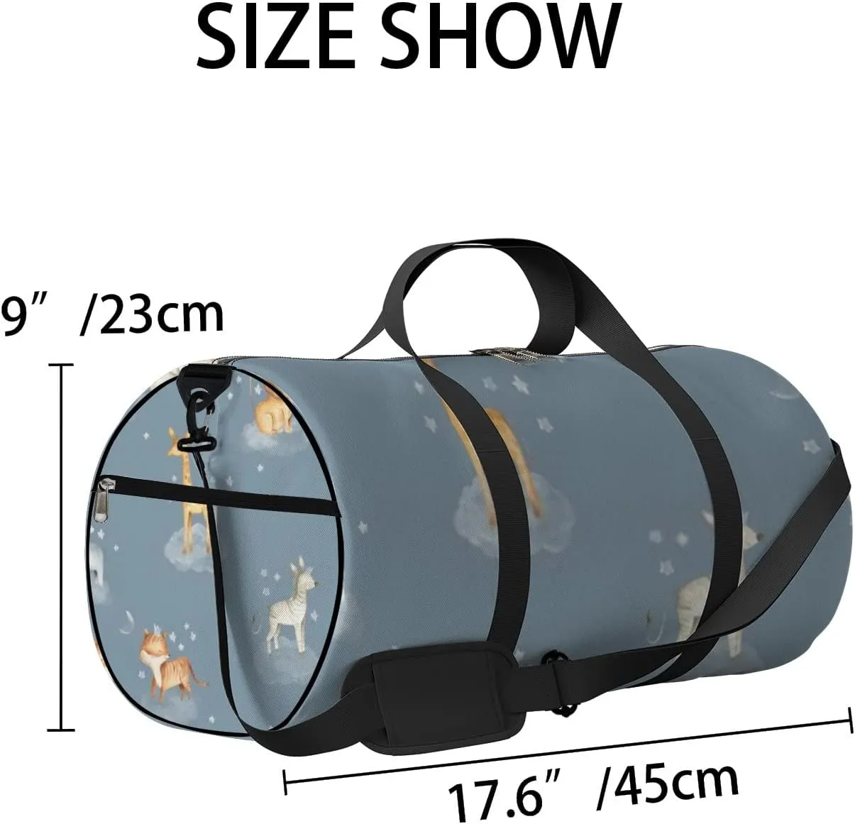 Sports Gym Bag for Women and Men Waterproof Animals Watercolor Sky Clouds Stars Duffel Bag Lightweight Carryon Traveling Boarding Gripsack