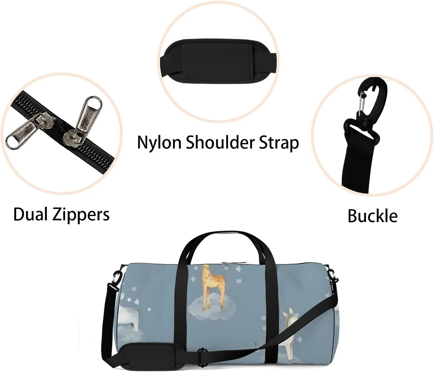 Sports Gym Bag for Women and Men Waterproof Animals Watercolor Sky Clouds Stars Duffel Bag Lightweight Carryon Traveling Boarding Gripsack
