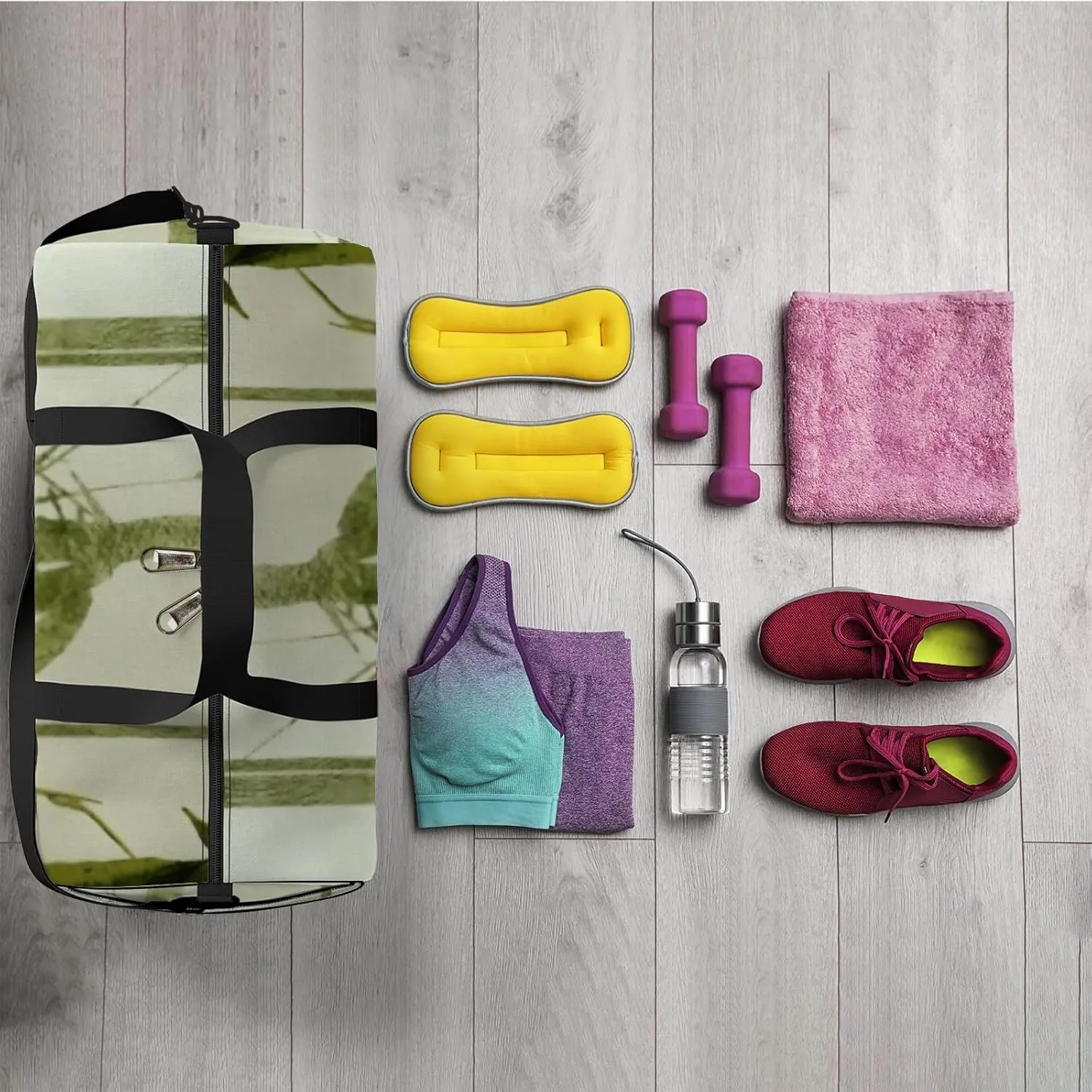 Sports Gym Bag for Women and Men Waterproof Bambo Green Duffel Bag Lightweight Carryon Traveling Boarding Gripsack
