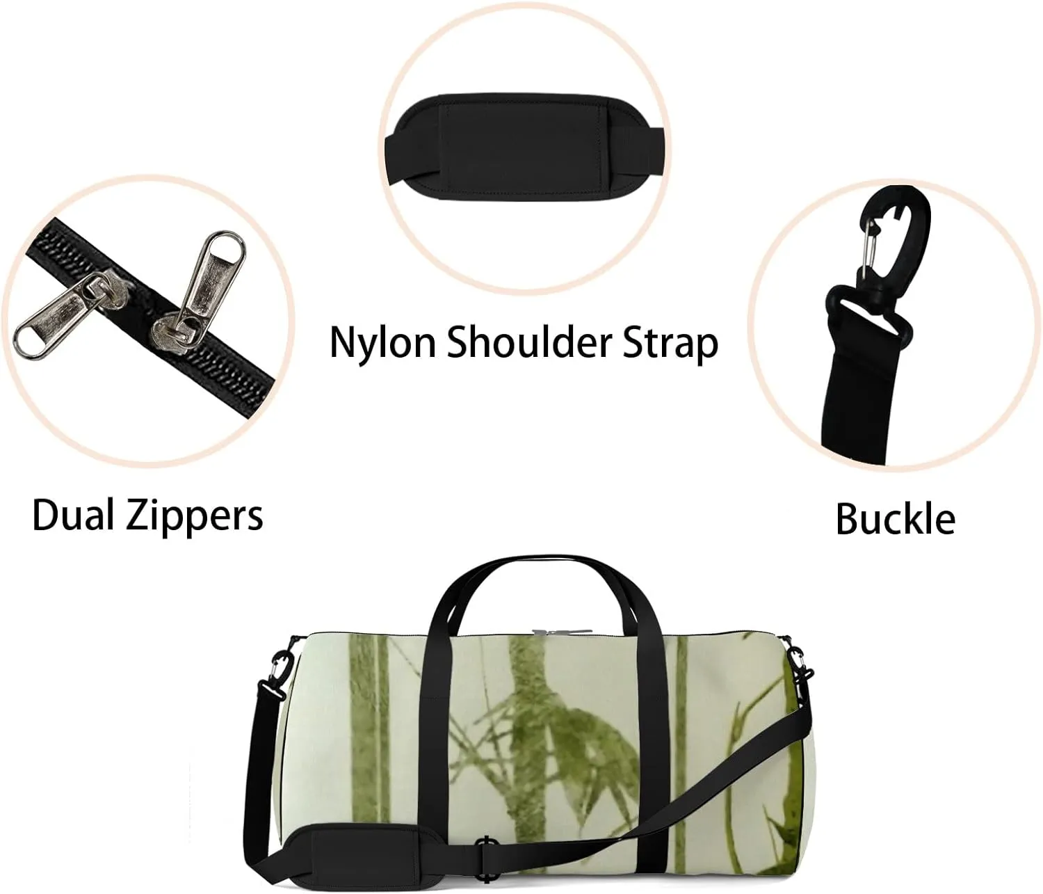 Sports Gym Bag for Women and Men Waterproof Bambo Green Duffel Bag Lightweight Carryon Traveling Boarding Gripsack