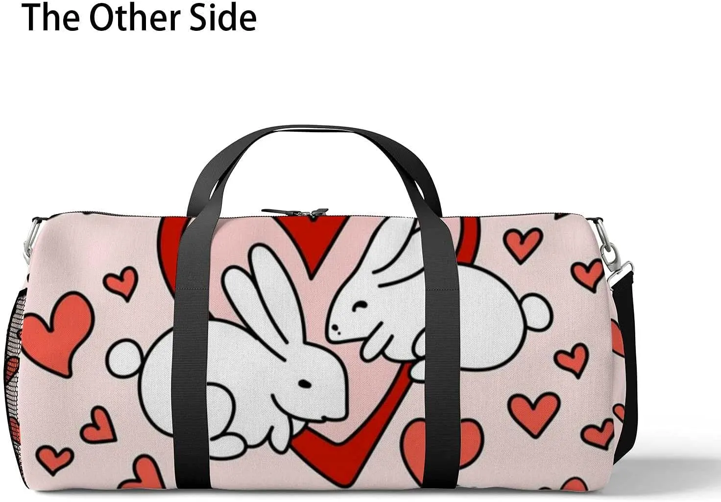 Sports Gym Bag for Women and Men Waterproof Beautiful Colorful Illustration Two Bunnies Red Duffel Bag Lightweight Carryon Traveling Boarding Gripsack