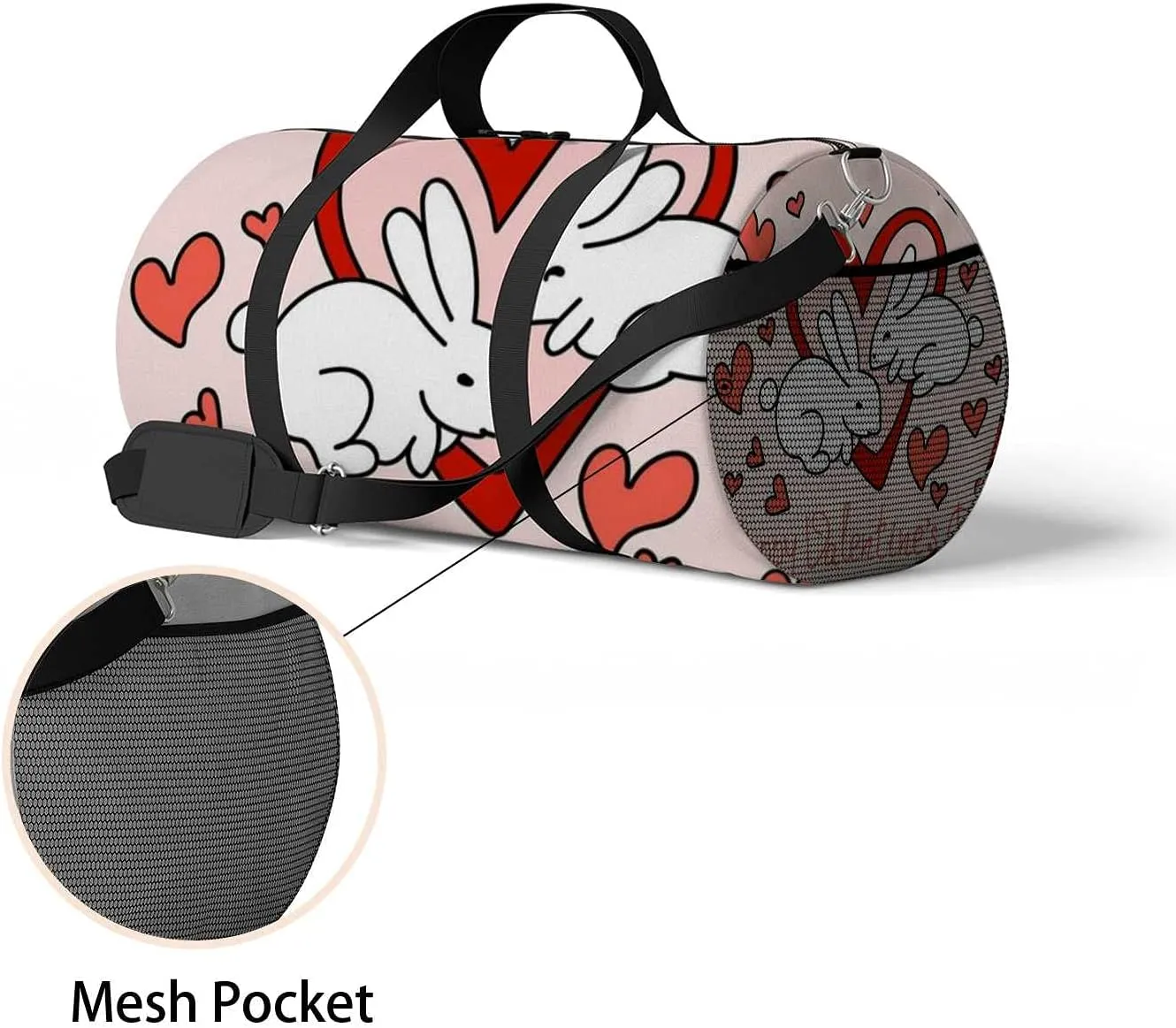 Sports Gym Bag for Women and Men Waterproof Beautiful Colorful Illustration Two Bunnies Red Duffel Bag Lightweight Carryon Traveling Boarding Gripsack