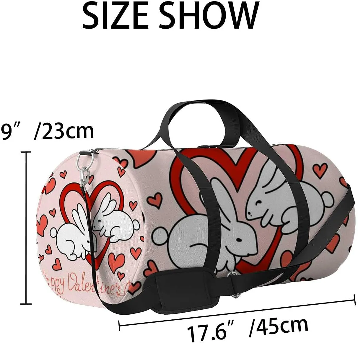 Sports Gym Bag for Women and Men Waterproof Beautiful Colorful Illustration Two Bunnies Red Duffel Bag Lightweight Carryon Traveling Boarding Gripsack
