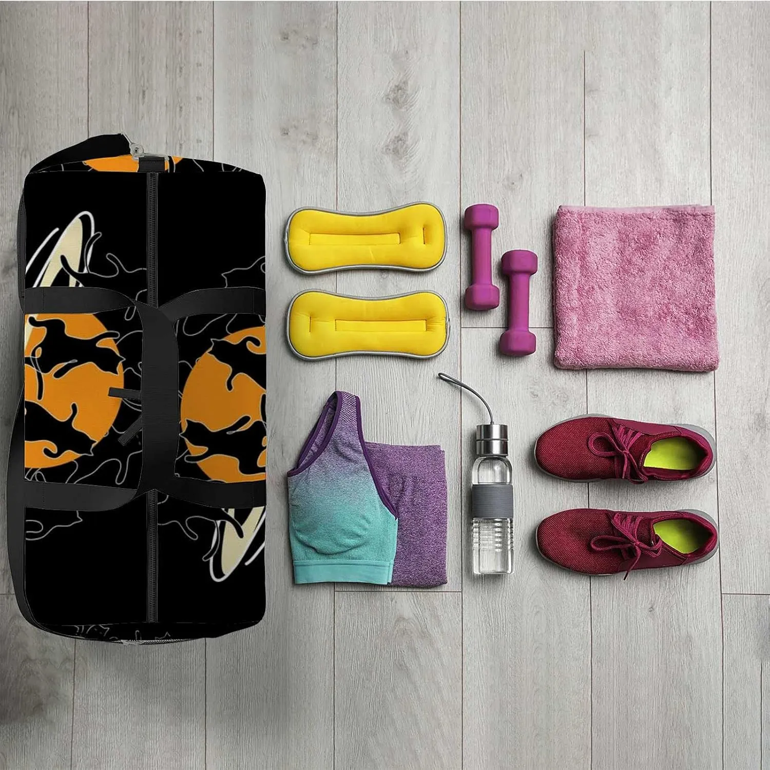 Sports Gym Bag for Women and Men Waterproof Black Cats Dancing Duffel Bag Lightweight Carryon Traveling Boarding Gripsack