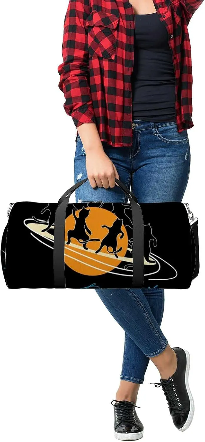 Sports Gym Bag for Women and Men Waterproof Black Cats Dancing Duffel Bag Lightweight Carryon Traveling Boarding Gripsack