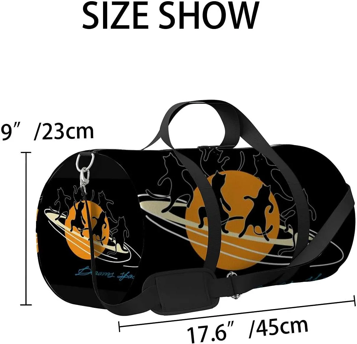 Sports Gym Bag for Women and Men Waterproof Black Cats Dancing Duffel Bag Lightweight Carryon Traveling Boarding Gripsack