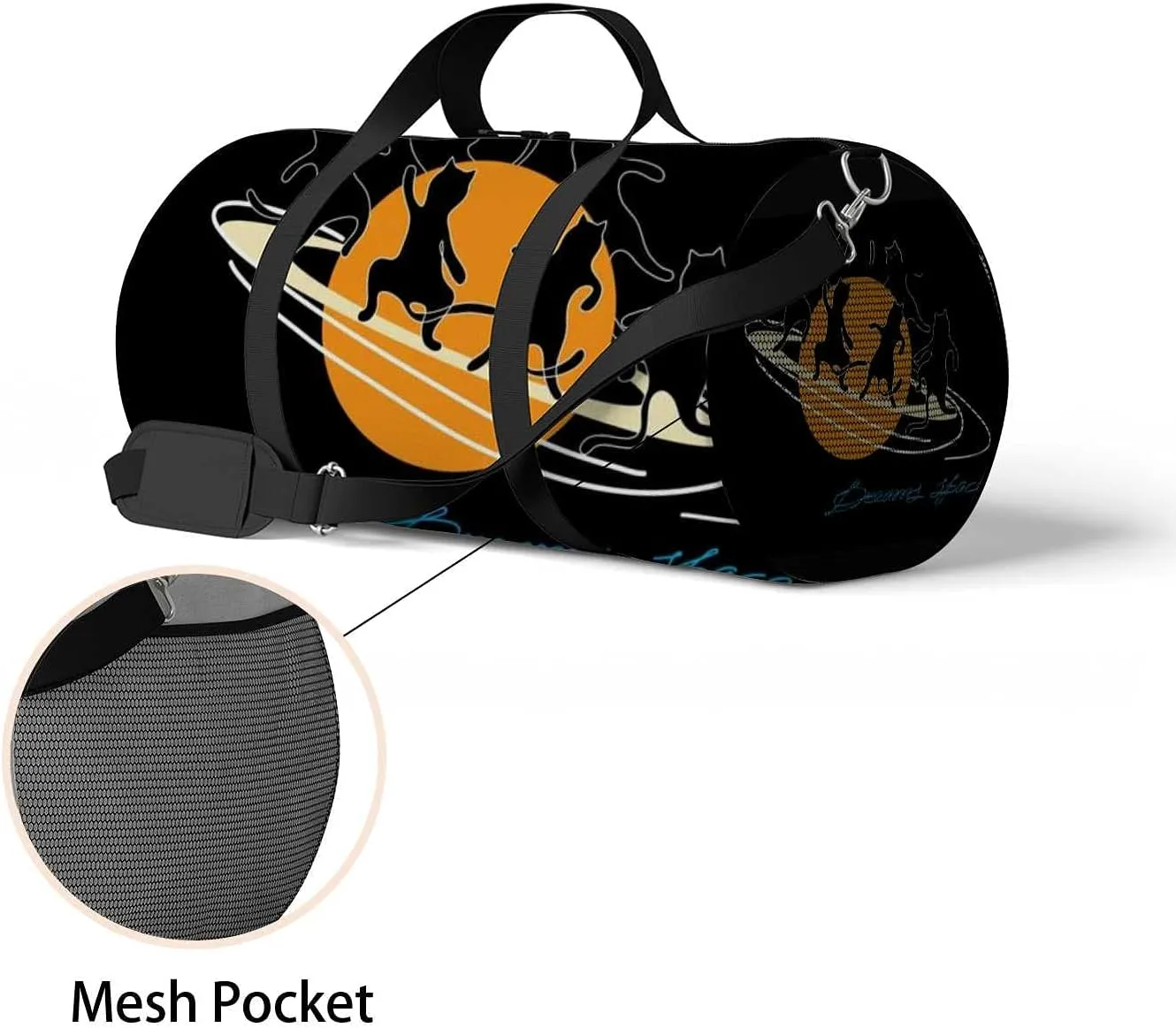 Sports Gym Bag for Women and Men Waterproof Black Cats Dancing Duffel Bag Lightweight Carryon Traveling Boarding Gripsack
