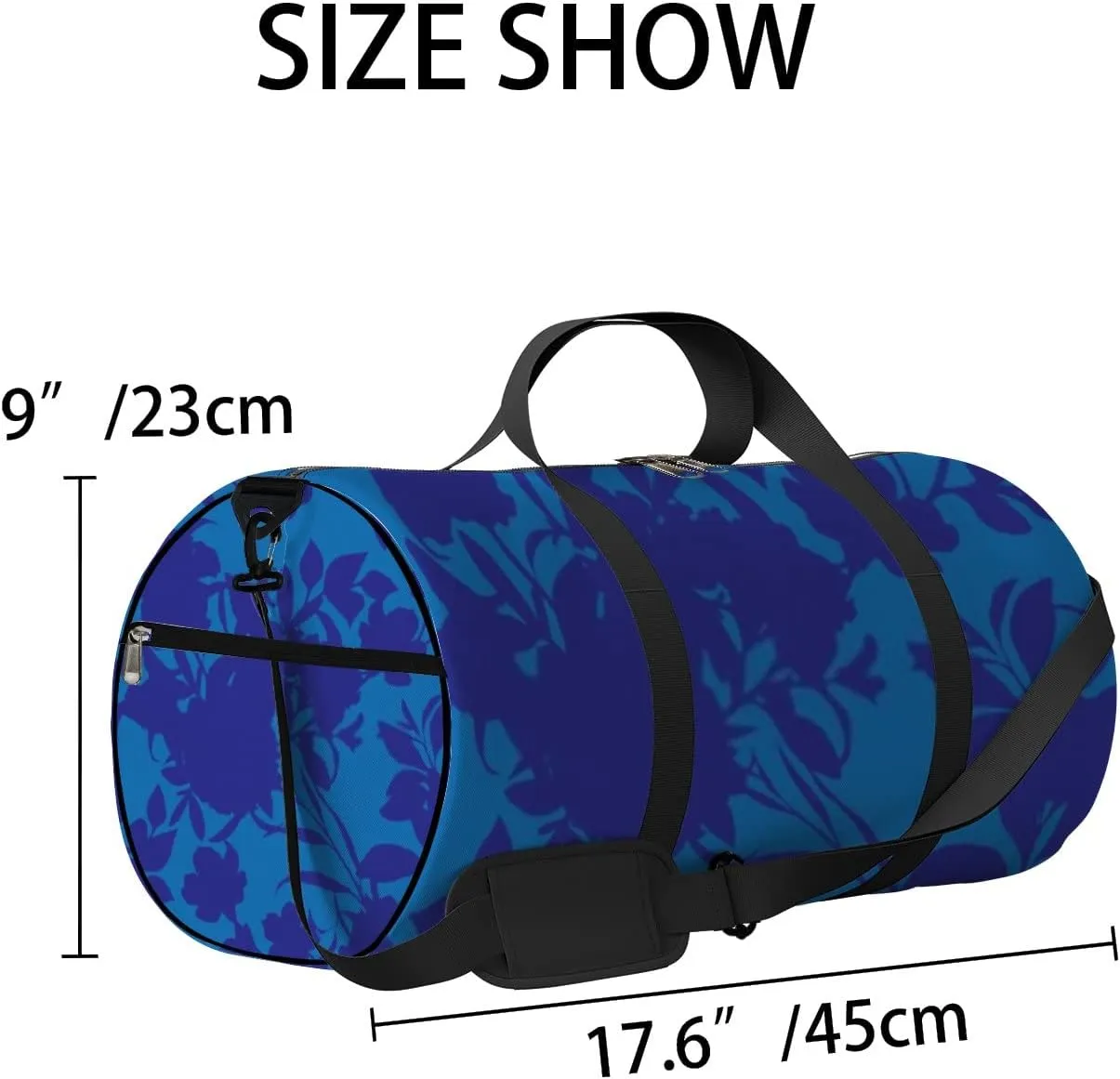 Sports Gym Bag for Women and Men Waterproof Blooming Flowers Silhouettes Vintage Style Dark Blue Duffel Bag Lightweight Carryon Traveling Boarding Gripsack