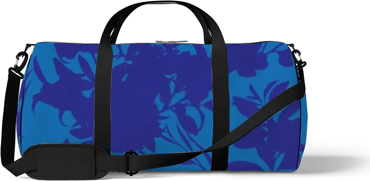 Sports Gym Bag for Women and Men Waterproof Blooming Flowers Silhouettes Vintage Style Dark Blue Duffel Bag Lightweight Carryon Traveling Boarding Gripsack