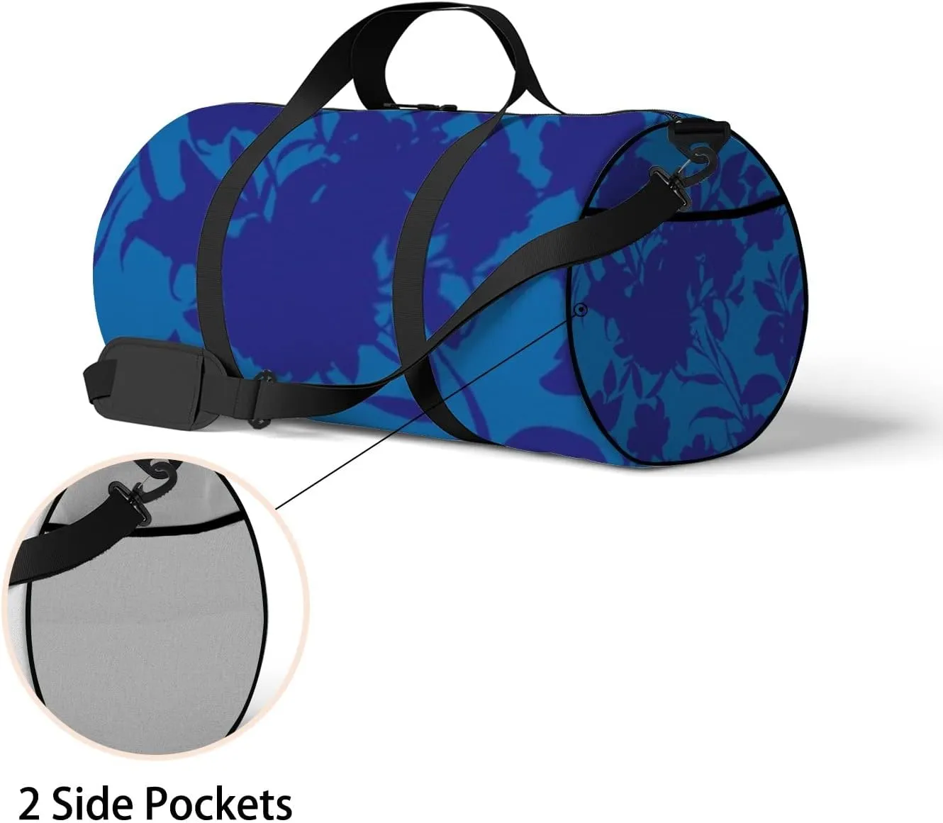 Sports Gym Bag for Women and Men Waterproof Blooming Flowers Silhouettes Vintage Style Dark Blue Duffel Bag Lightweight Carryon Traveling Boarding Gripsack