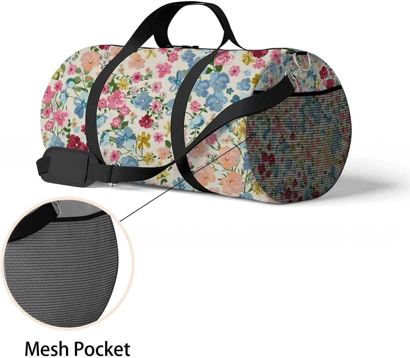Sports Gym Bag for Women and Men Waterproof Blooming Midsummer Meadow Pattern Duffel Bag Lightweight Carryon Traveling Boarding Gripsack
