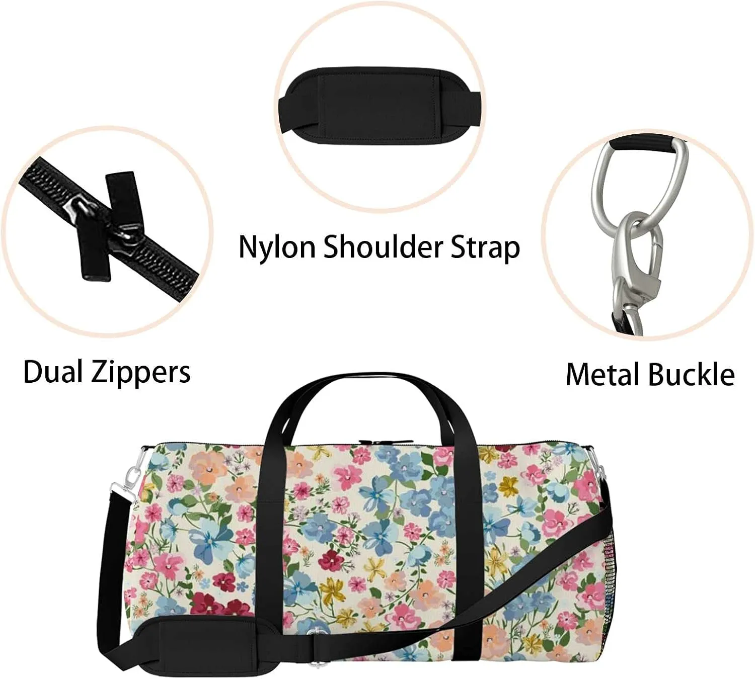 Sports Gym Bag for Women and Men Waterproof Blooming Midsummer Meadow Pattern Duffel Bag Lightweight Carryon Traveling Boarding Gripsack