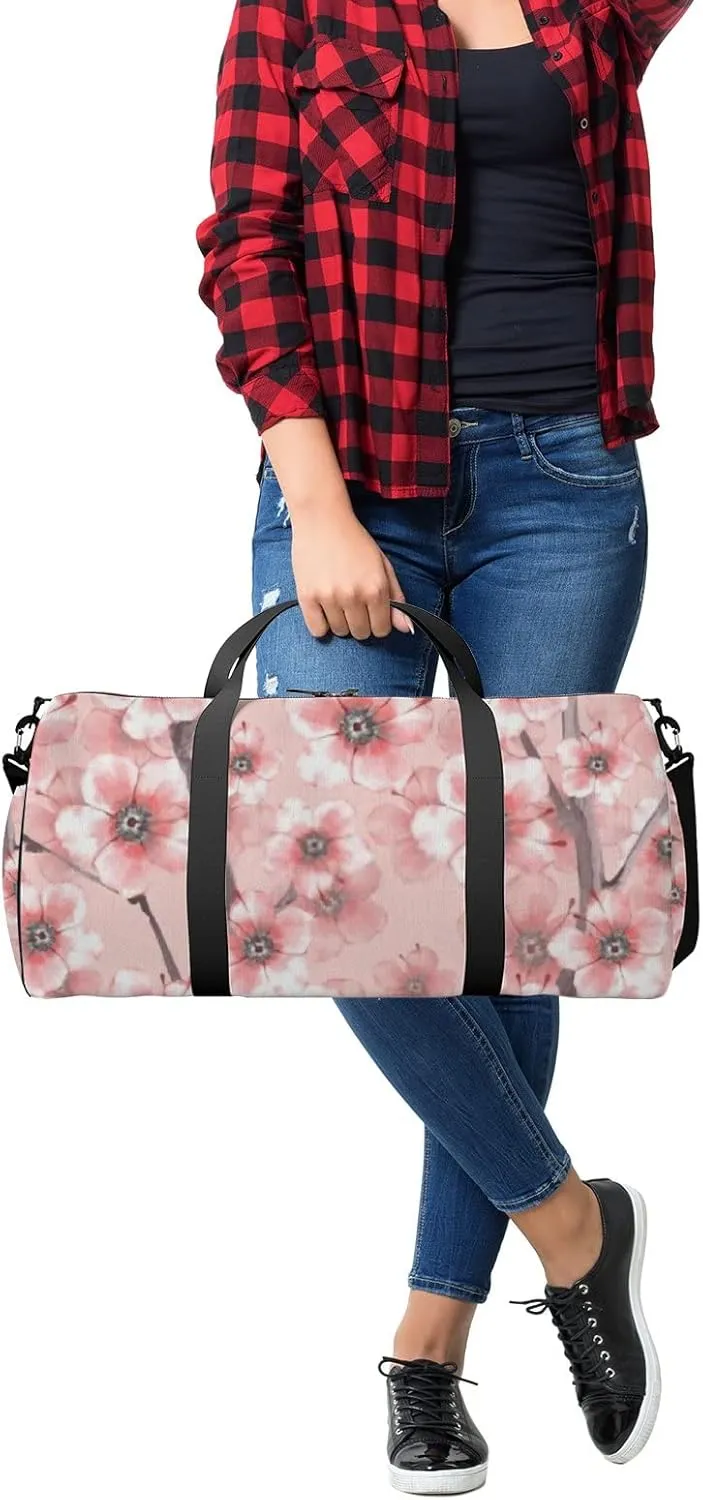 Sports Gym Bag for Women and Men Waterproof Blossom Watercolor Floral Pink Duffel Bag Lightweight Carryon Traveling Boarding Gripsack
