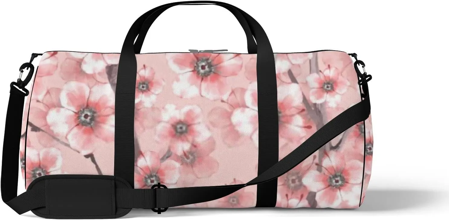 Sports Gym Bag for Women and Men Waterproof Blossom Watercolor Floral Pink Duffel Bag Lightweight Carryon Traveling Boarding Gripsack