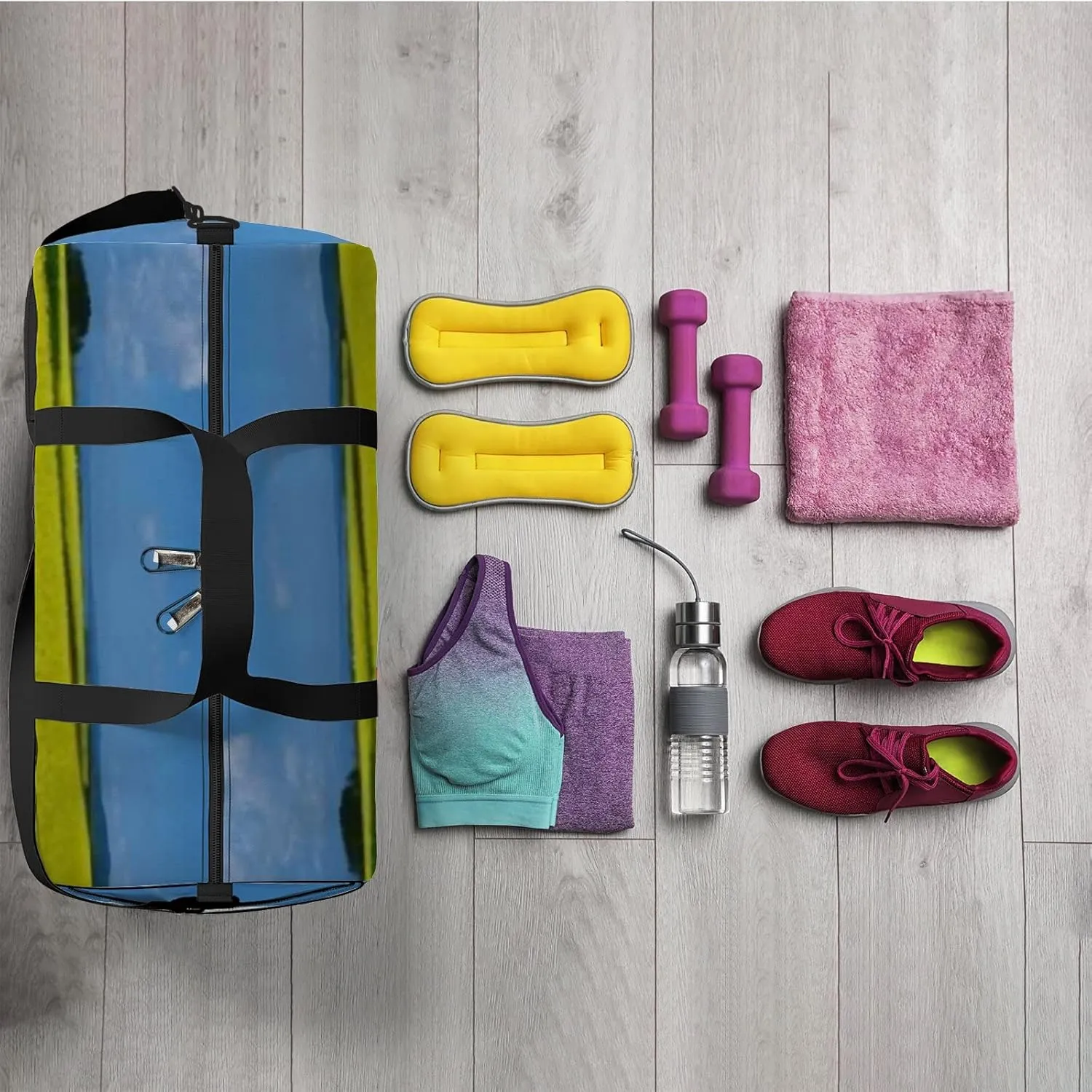 Sports Gym Bag for Women and Men Waterproof Blossoms Field Duffel Bag Lightweight Carryon Traveling Boarding Gripsack