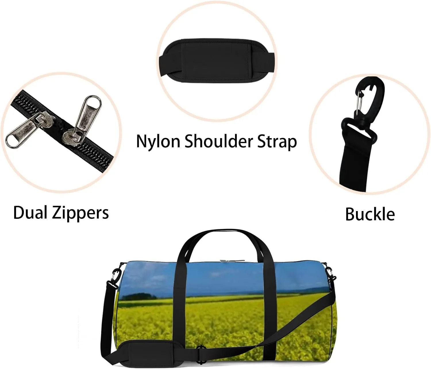 Sports Gym Bag for Women and Men Waterproof Blossoms Field Duffel Bag Lightweight Carryon Traveling Boarding Gripsack
