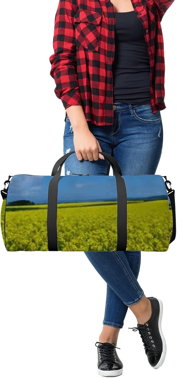Sports Gym Bag for Women and Men Waterproof Blossoms Field Duffel Bag Lightweight Carryon Traveling Boarding Gripsack