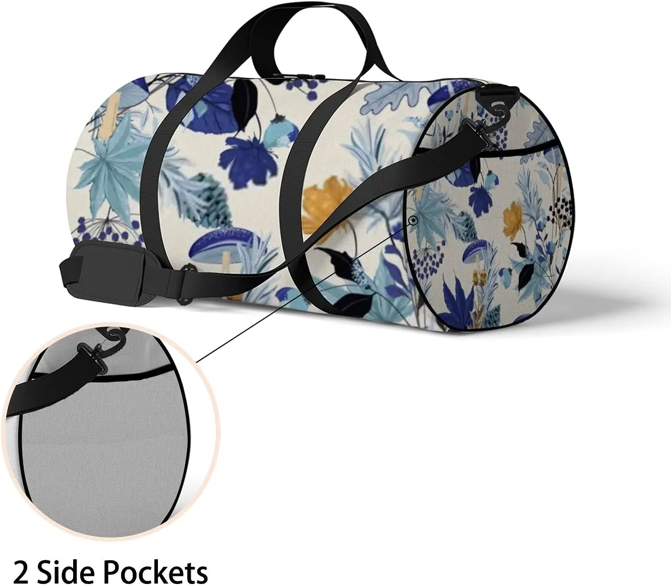 Sports Gym Bag for Women and Men Waterproof Blue Autumn Flower Duffel Bag Lightweight Carryon Traveling Boarding Gripsack