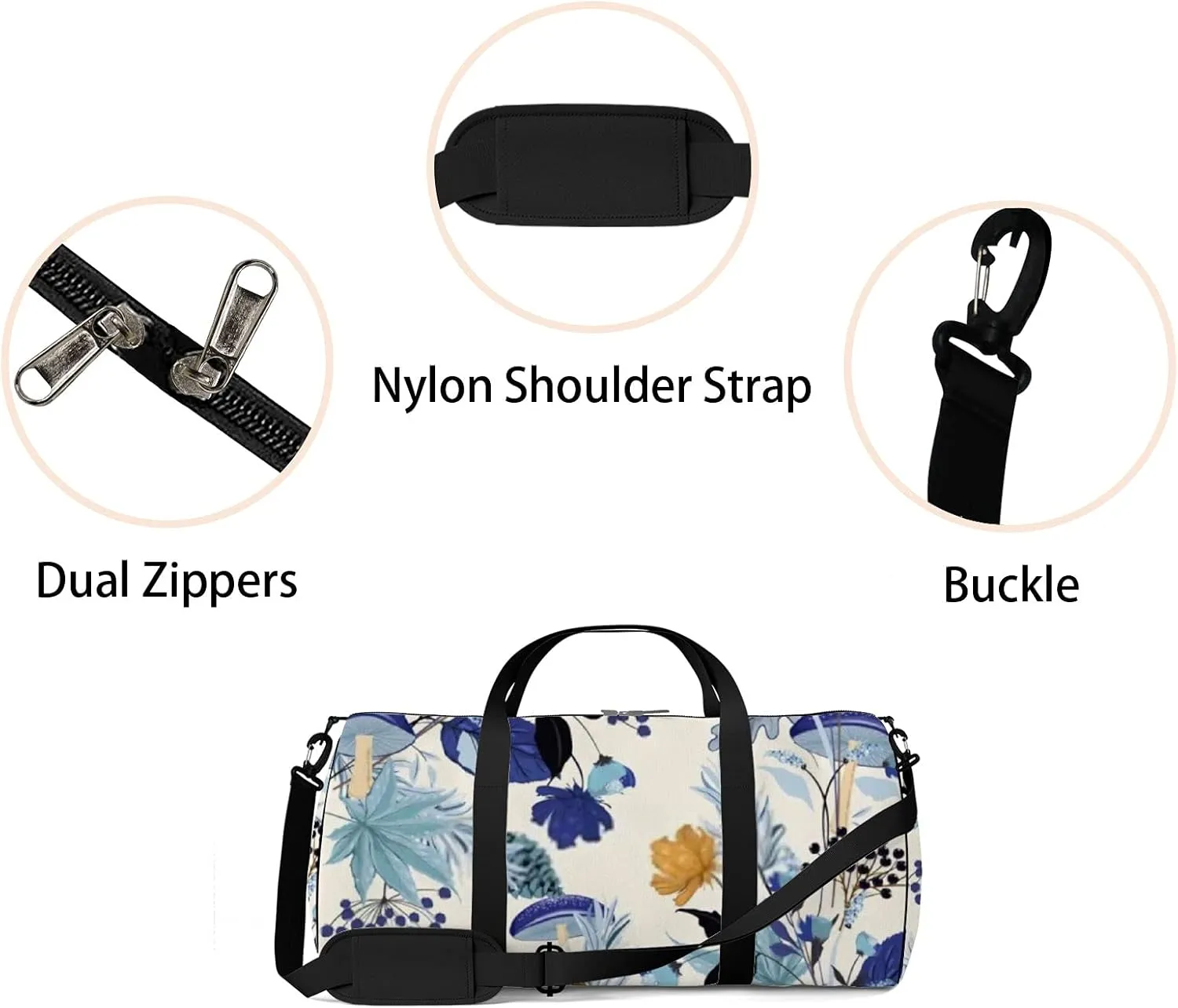 Sports Gym Bag for Women and Men Waterproof Blue Autumn Flower Duffel Bag Lightweight Carryon Traveling Boarding Gripsack