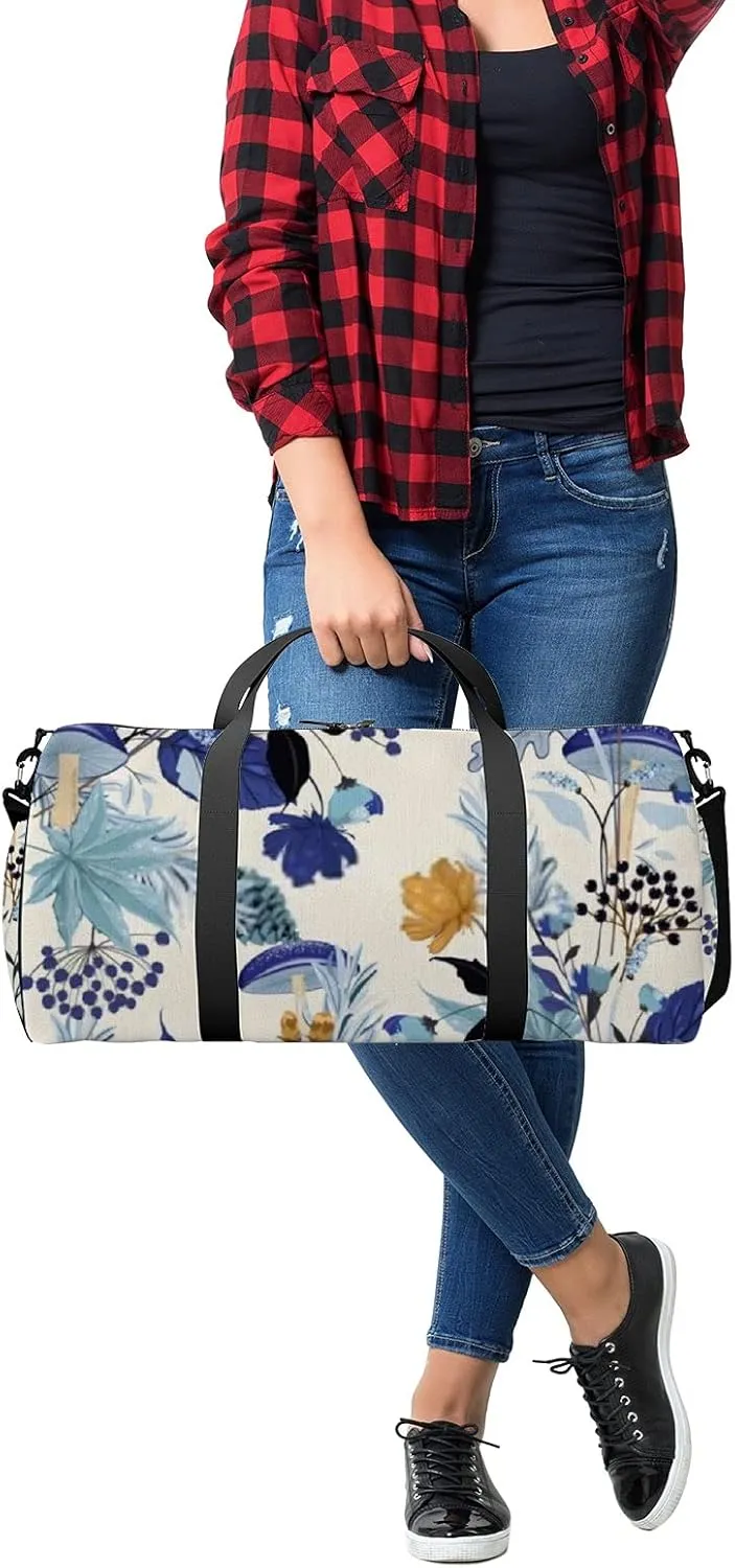 Sports Gym Bag for Women and Men Waterproof Blue Autumn Flower Duffel Bag Lightweight Carryon Traveling Boarding Gripsack