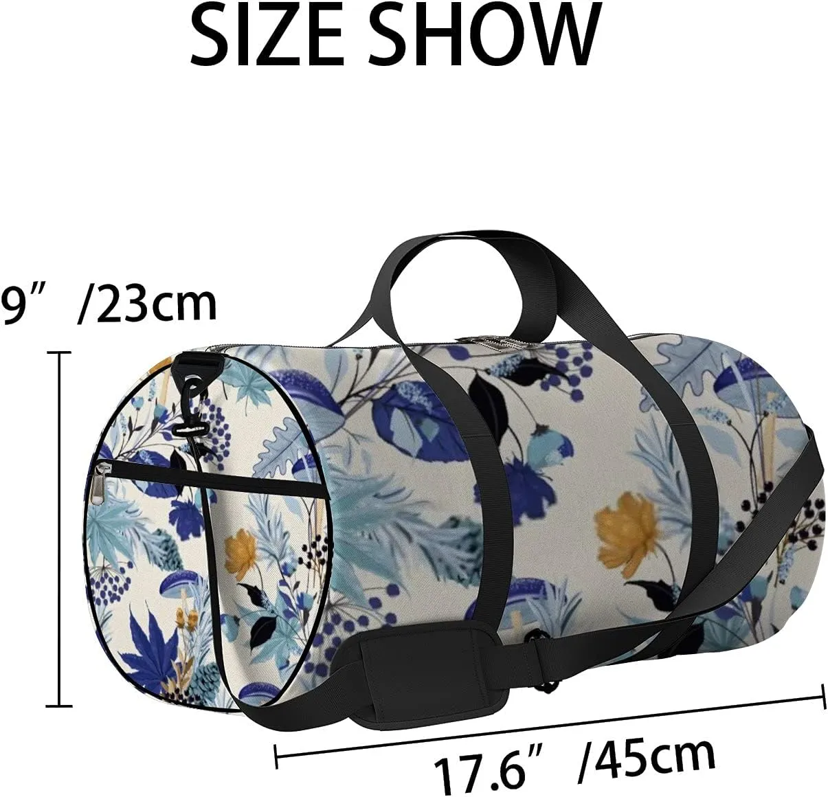 Sports Gym Bag for Women and Men Waterproof Blue Autumn Flower Duffel Bag Lightweight Carryon Traveling Boarding Gripsack
