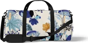 Sports Gym Bag for Women and Men Waterproof Blue Autumn Flower Duffel Bag Lightweight Carryon Traveling Boarding Gripsack