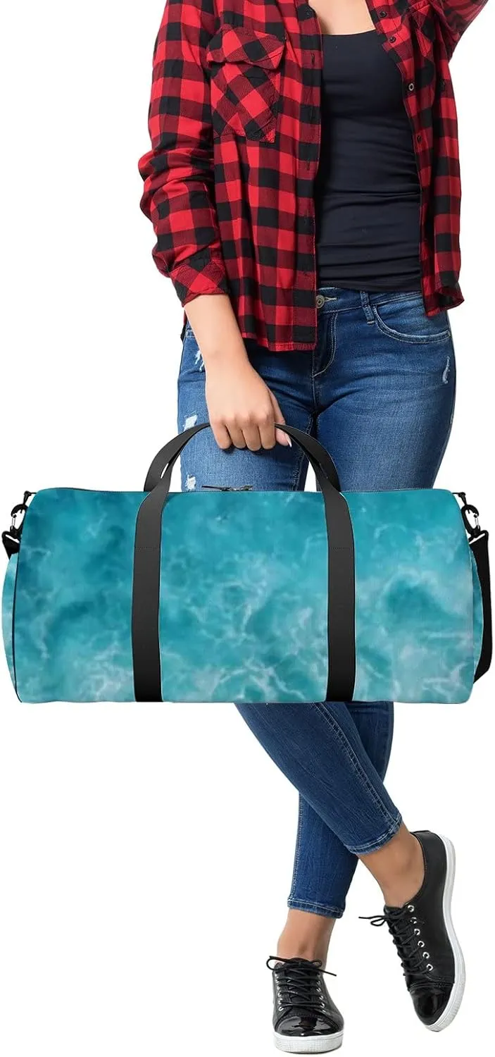 Sports Gym Bag for Women and Men Waterproof Blue Ocean Waves Duffel Bag Lightweight Carryon Traveling Boarding Gripsack