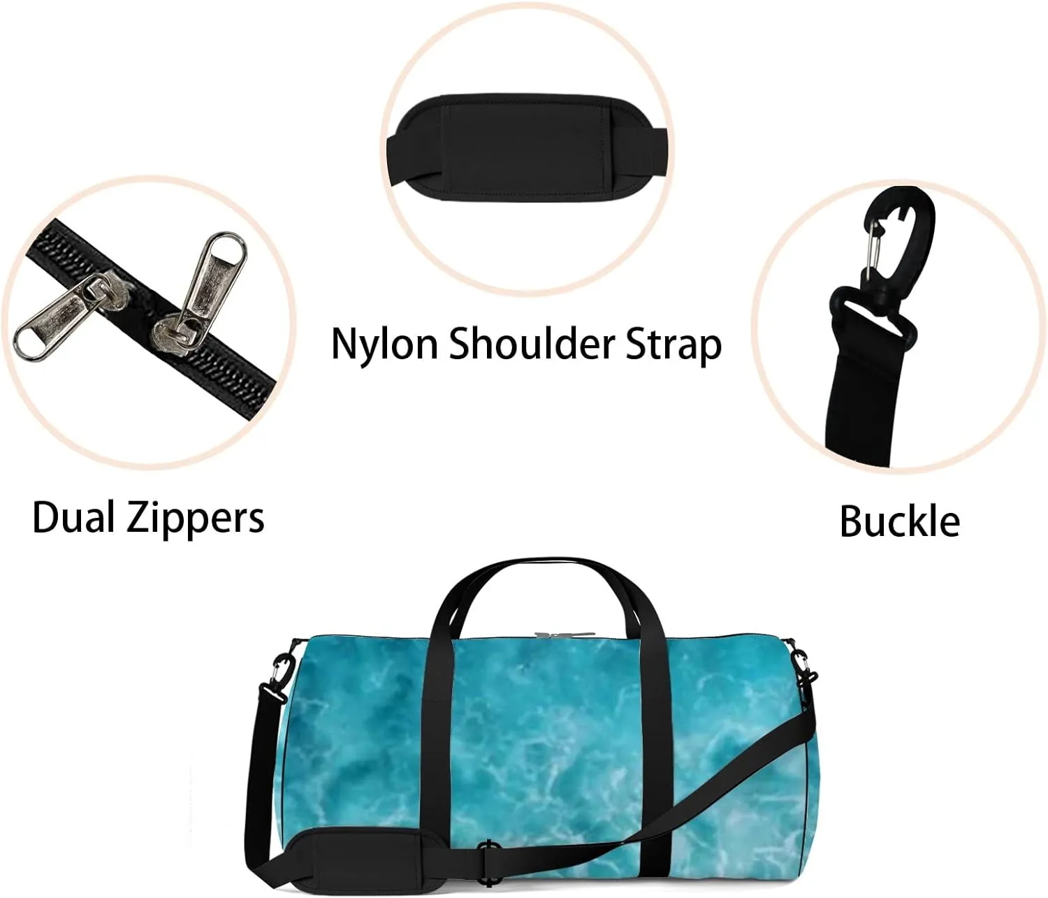Sports Gym Bag for Women and Men Waterproof Blue Ocean Waves Duffel Bag Lightweight Carryon Traveling Boarding Gripsack