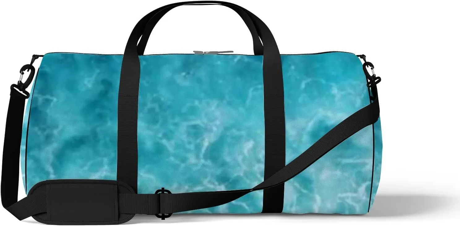 Sports Gym Bag for Women and Men Waterproof Blue Ocean Waves Duffel Bag Lightweight Carryon Traveling Boarding Gripsack