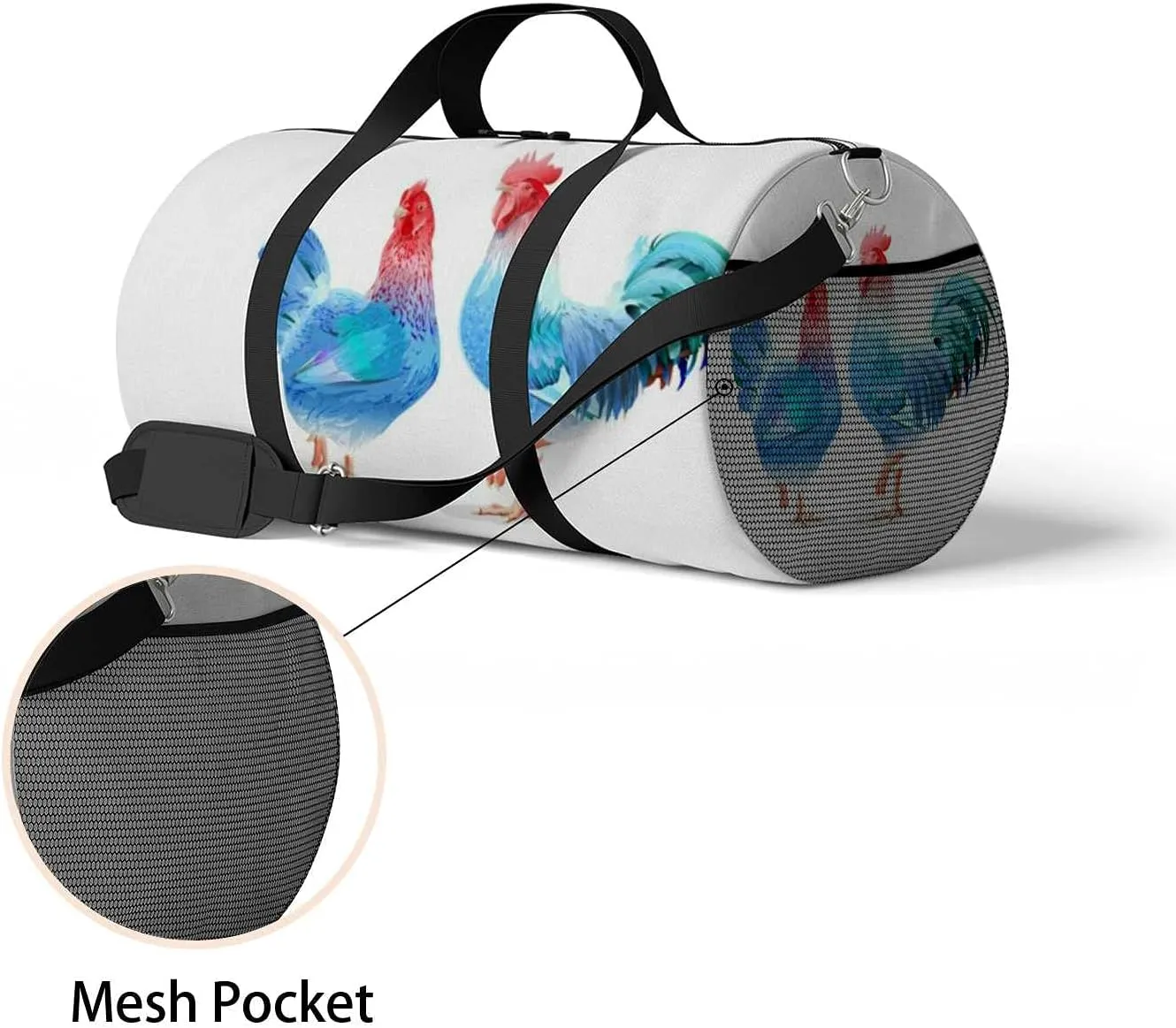 Sports Gym Bag for Women and Men Waterproof Blue Rooster Duffel Bag Lightweight Carryon Traveling Boarding Gripsack