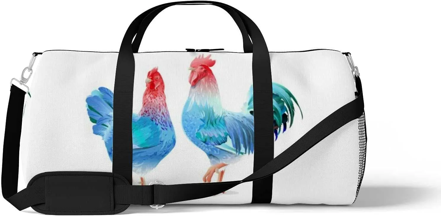 Sports Gym Bag for Women and Men Waterproof Blue Rooster Duffel Bag Lightweight Carryon Traveling Boarding Gripsack