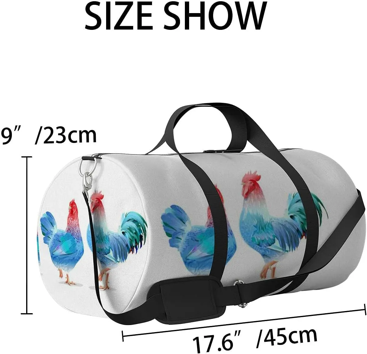 Sports Gym Bag for Women and Men Waterproof Blue Rooster Duffel Bag Lightweight Carryon Traveling Boarding Gripsack