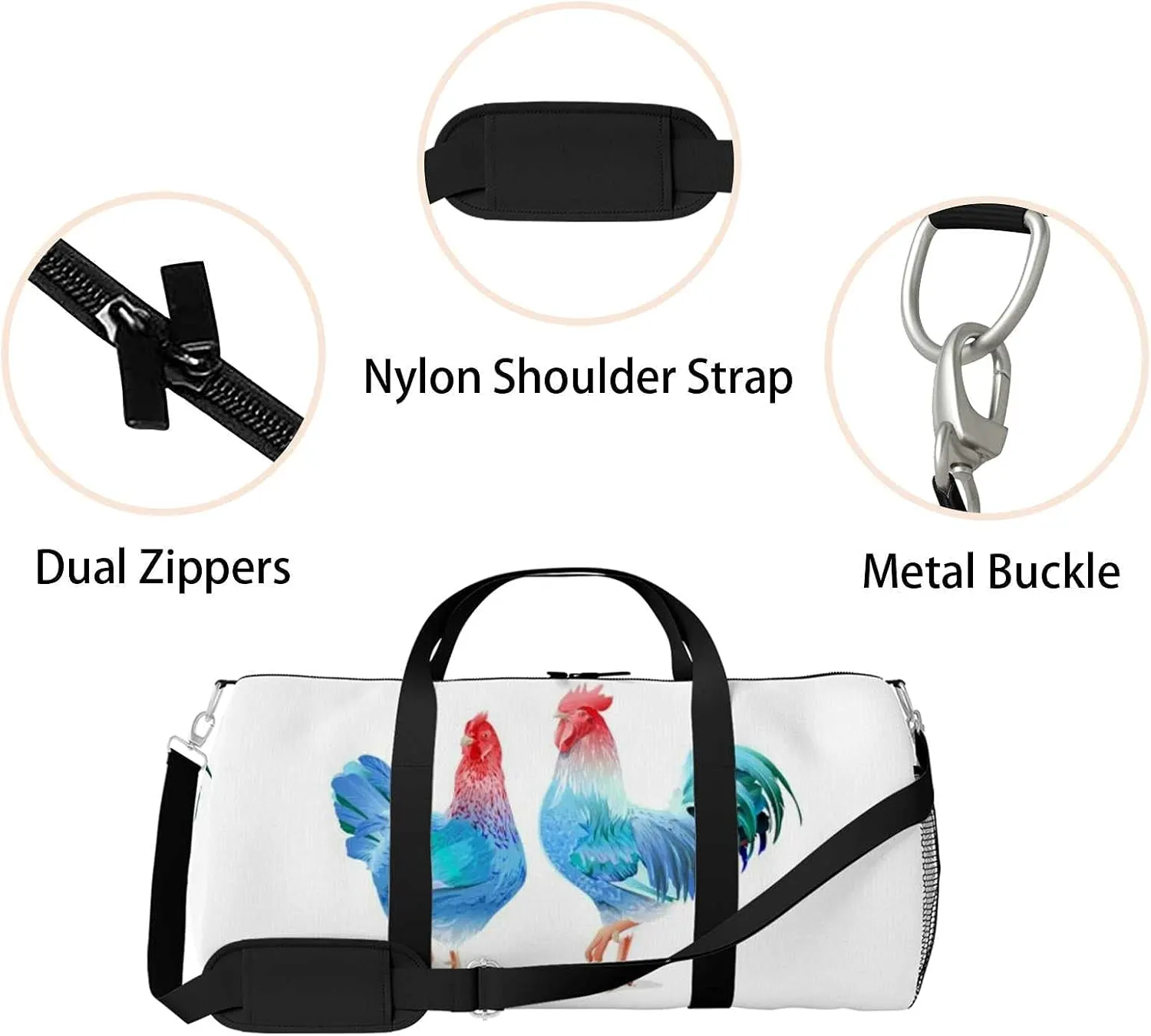 Sports Gym Bag for Women and Men Waterproof Blue Rooster Duffel Bag Lightweight Carryon Traveling Boarding Gripsack