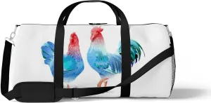 Sports Gym Bag for Women and Men Waterproof Blue Rooster Duffel Bag Lightweight Carryon Traveling Boarding Gripsack