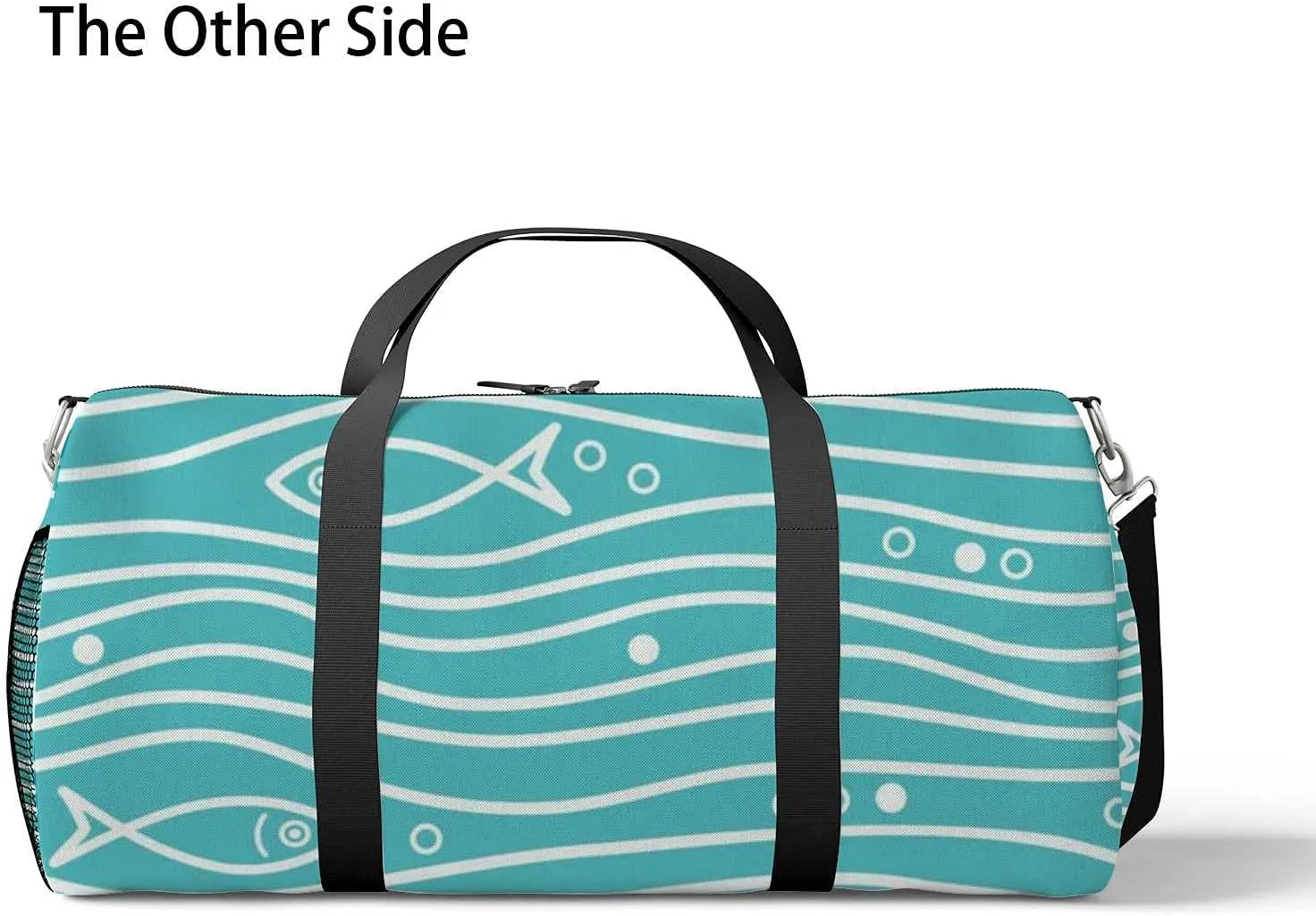 Sports Gym Bag for Women and Men Waterproof Blue Simple Pattern Fishes Waves Duffel Bag Lightweight Carryon Traveling Boarding Gripsack