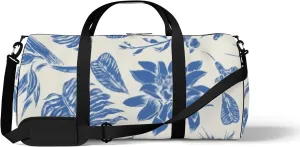 Sports Gym Bag for Women and Men Waterproof Blue Vintage Floral Tropical Pattern Duffel Bag Lightweight Carryon Traveling Boarding Gripsack
