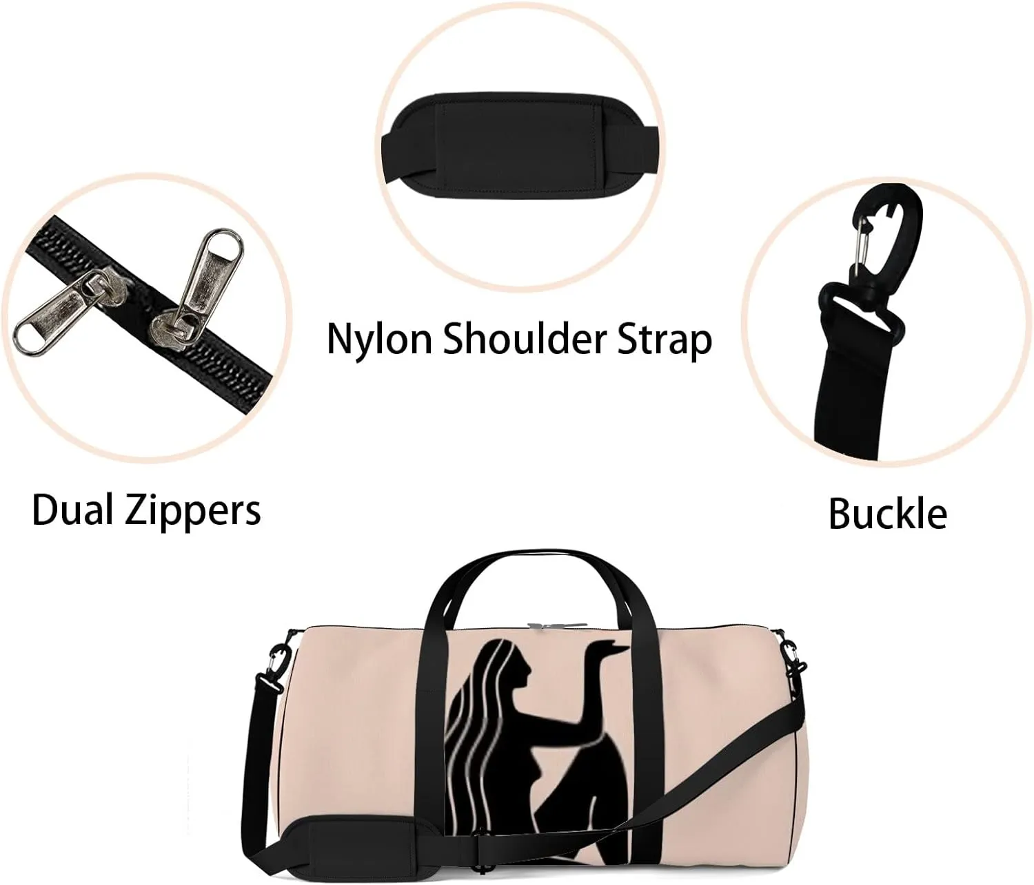 Sports Gym Bag for Women and Men Waterproof Boho Magic Mystical Symbol Abstract Silhouette Duffel Bag Lightweight Carryon Traveling Boarding Gripsack