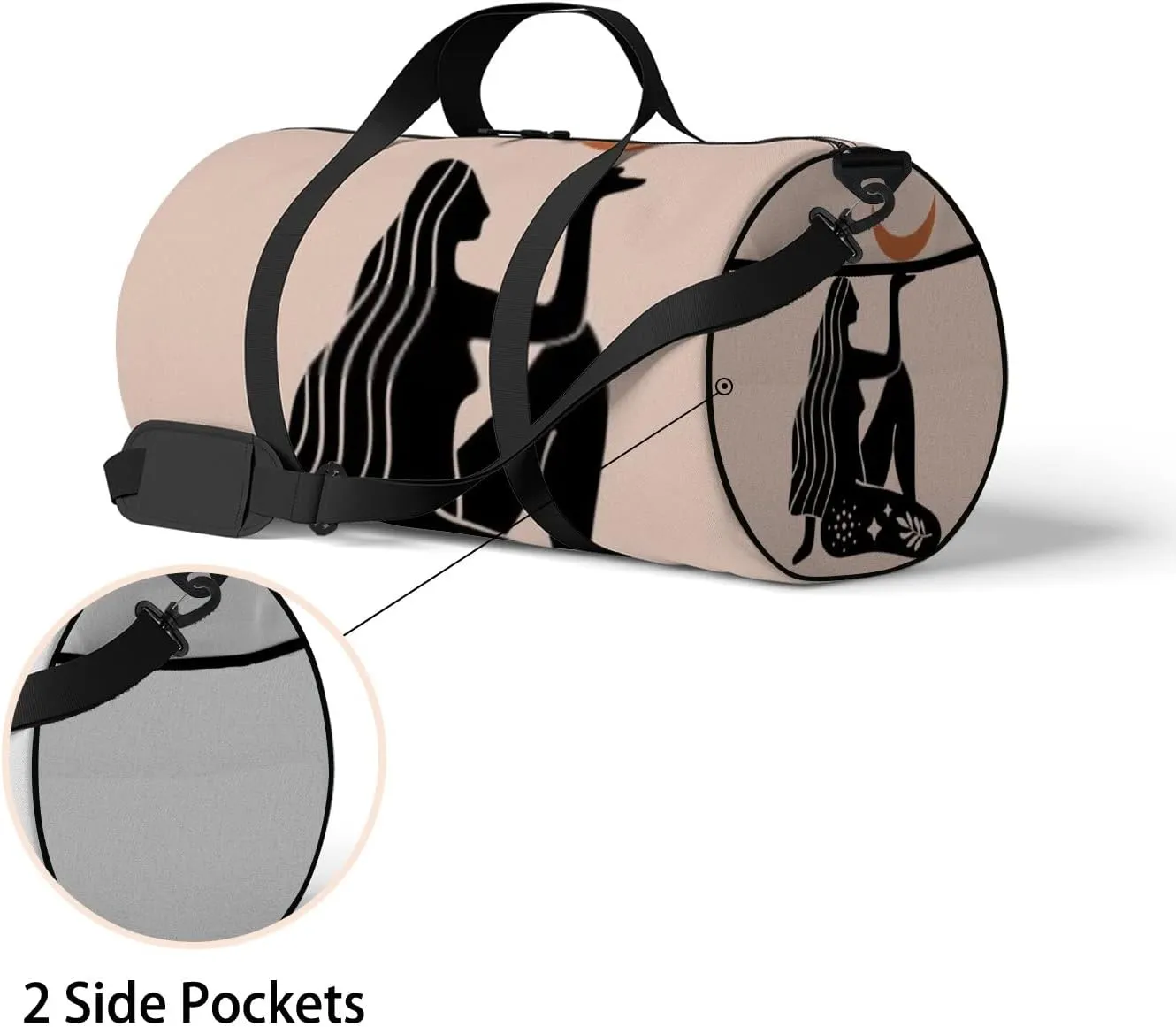 Sports Gym Bag for Women and Men Waterproof Boho Magic Mystical Symbol Abstract Silhouette Duffel Bag Lightweight Carryon Traveling Boarding Gripsack