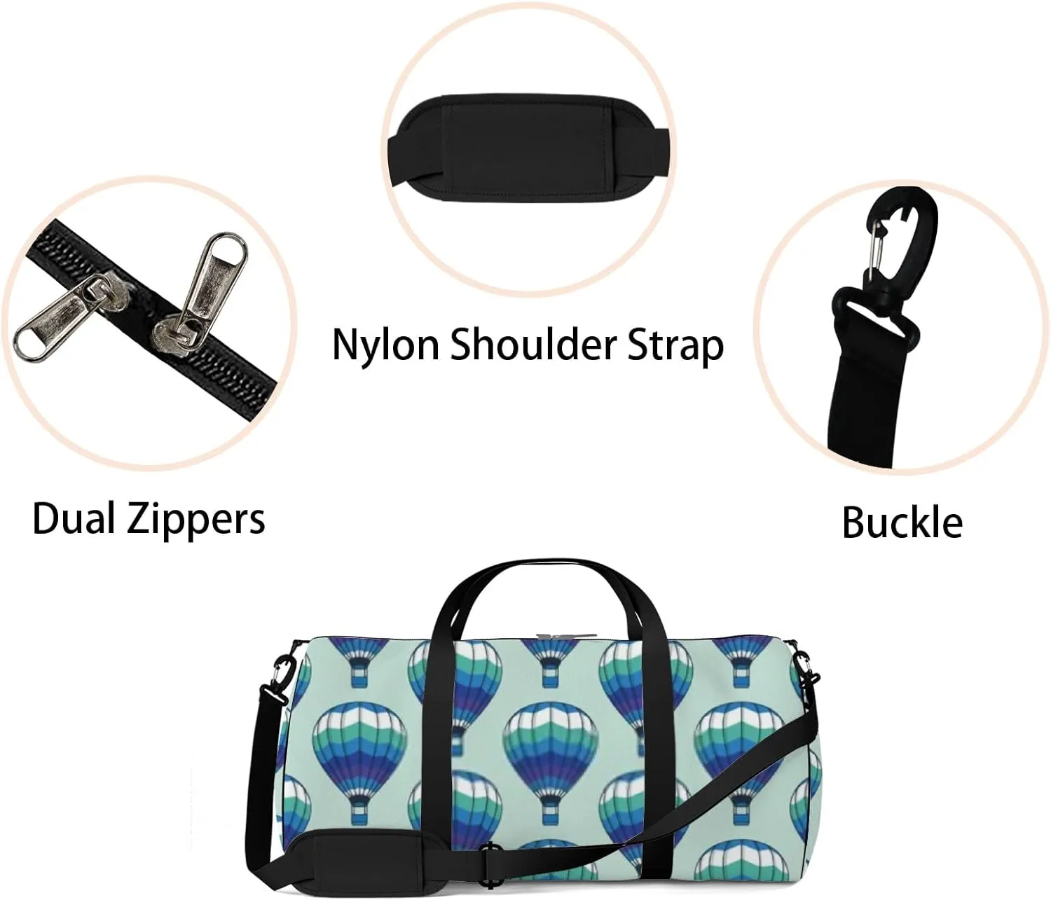 Sports Gym Bag for Women and Men Waterproof Bright Blue Balloons Duffel Bag Lightweight Carryon Traveling Boarding Gripsack