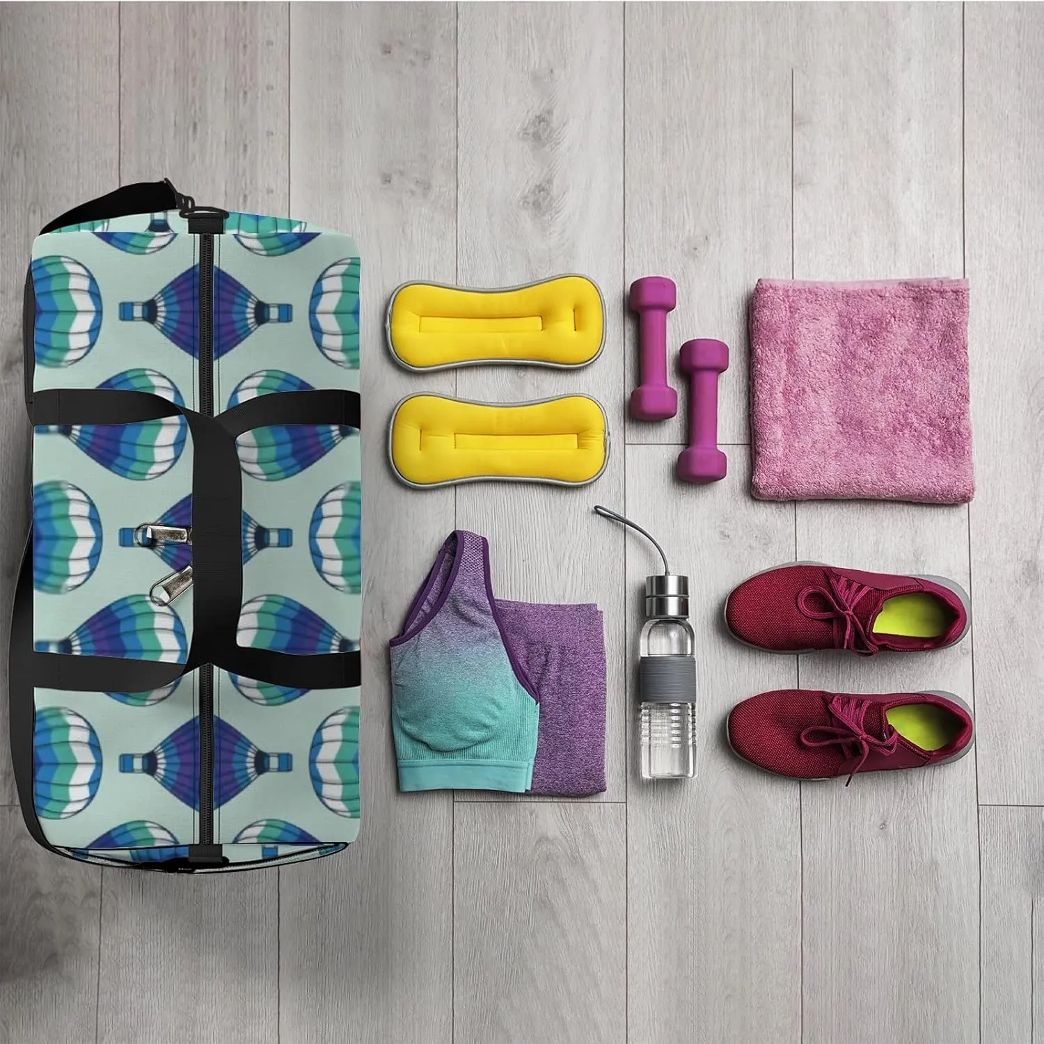Sports Gym Bag for Women and Men Waterproof Bright Blue Balloons Duffel Bag Lightweight Carryon Traveling Boarding Gripsack
